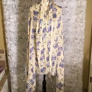 John Lewis Grey Blue Cream Bamboo Viscose Happy Elephant Print Scarf
